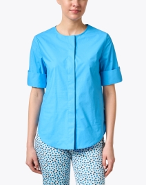 Front image thumbnail - Piazza Sempione - Turquoise Poplin Blouse