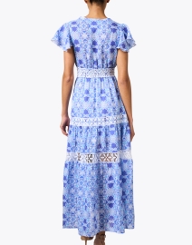 Back image thumbnail - Temptation Positano - Blue Print Linen Maxi Dress