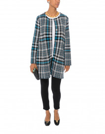 Blue and Black Houndstooth Knit Wool Jacket