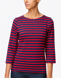 Front image thumbnail - Saint James - Galathee Navy and Red Striped Shirt