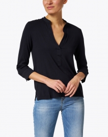 Front image thumbnail - Majestic Filatures - Navy Stretch Henley Top