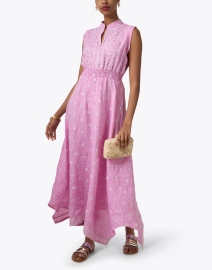 Look image thumbnail - Temptation Positano - Giugno Pink Embroidered Linen Dress