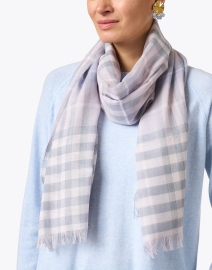 Look image thumbnail - Johnstons of Elgin - Pink and Blue Plaid Wool Scarf