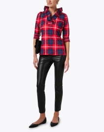 Look image thumbnail - Gretchen Scott - Red Plaid Ruffle Neck Top
