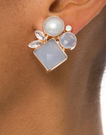Pearl and Periwinkle Cluster Clip-On Earrings
