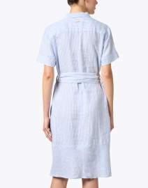 Back image thumbnail - Saint James - Christina Blue and White Striped Linen Shirt Dress