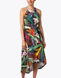 Front image thumbnail - 120% Lino - Black Tropical Print Linen Dress