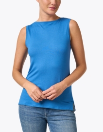 Front image thumbnail - Majestic Filatures - Blue Soft Touch Boatneck Tank 