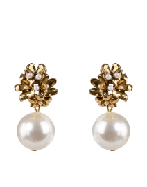Product image thumbnail - Oscar de la Renta - Flower Gold and Pearl Drop Earrings