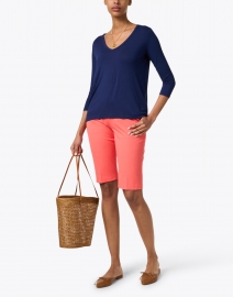 Look image thumbnail - Peace of Cloth - Romy Coral Stretch Cotton Bermuda Shorts