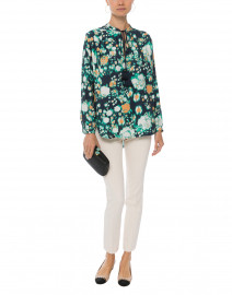 Black, White and Green Abstract Print Blouse