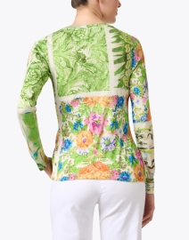 Back image thumbnail - Pashma - Green Floral Print Cashmere Silk Sweater