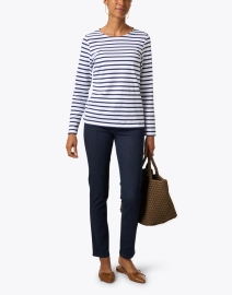 Look image thumbnail - Saint James - Minquidame White and Navy Striped Cotton Top