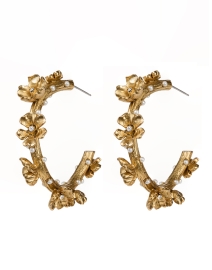 Product image thumbnail - Oscar de la Renta - Flower Crystal and Gold Hoop Earrings