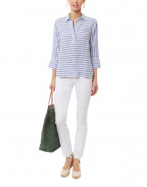 Aileen Indigo and White Striped Button Back Linen Shirt