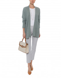 Sage Green Micro Cable Knit Cashmere Cardigan