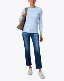 Look image thumbnail - Blue - Blue and White Striped Cotton Sweater