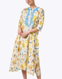 Front image thumbnail - Ro's Garden - Yellow Floral Embroidered Tunic Dress