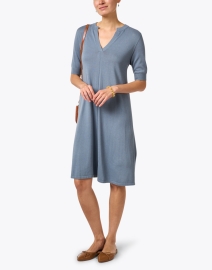 Look image thumbnail - Repeat Cashmere - Steel Blue Cotton Blend Knit Dress