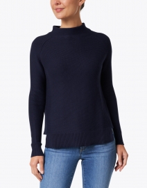 Front image thumbnail - Kinross - Navy Cotton Garter Stitch Sweater