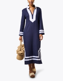 Look image thumbnail - Sail to Sable - Navy and White Linen Tunic Dress