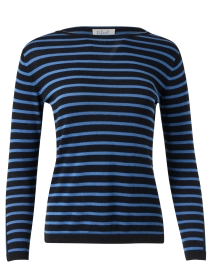 Product image thumbnail - Blue - Black and Blue Striped Pima Cotton Boatneck Sweater