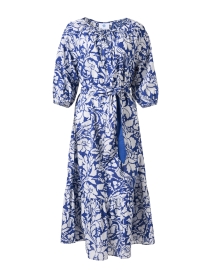 Blue & White Print Ruffle Midi Dress