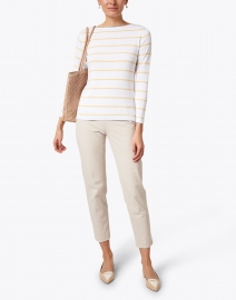 Look image thumbnail - Blue - White and Yellow Stripe Pima Cotton Boatneck Sweater