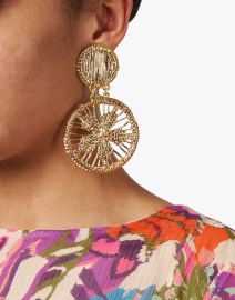 Look image thumbnail - Mercedes Salazar - Gold Flower Clip Drop Earrings