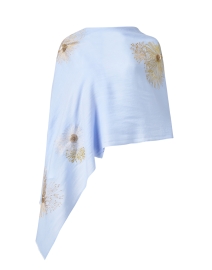Blue Embroidered Merino Wool Scarf