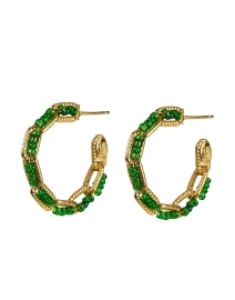 Product image thumbnail - Gas Bijoux - Mako Gold and Green Beaded Hoop Earrings