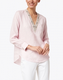 Front image thumbnail - 120% Lino - Soft Pink Linen Embellished Shirt