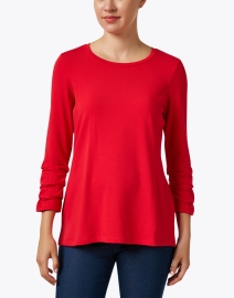 Front image thumbnail - E.L.I. - Red Pima Cotton Ruched Sleeve Tee