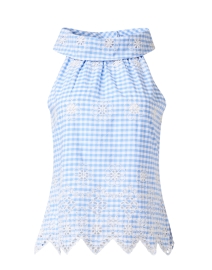 Product image thumbnail - Sail to Sable - Blue Gingham Eyelet Cowl Neck Top