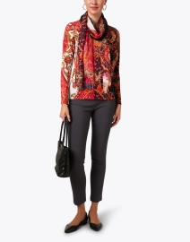 Look image thumbnail - Pashma - Red Black and White Print Cashmere Silk Sweater