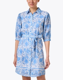 Front image thumbnail - Bell - Blue Floral Belted Shirt Dress