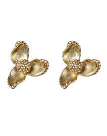 Product image thumbnail - Oscar de la Renta - Gold and Pearl Flower Earrings