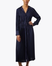 Front image thumbnail - Vince - Navy Pleated Shirt Dress