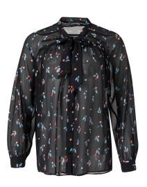 Black and Blue Floral Sheer Blouse