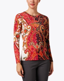Front image thumbnail - Pashma - Red Black and White Print Cashmere Silk Sweater