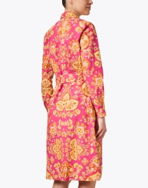 Back image thumbnail - Caliban - Pink and Yellow Paisley Belted Shirt Dress 