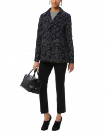 Navy and Grey Leopard Jacquard Wool Peacoat