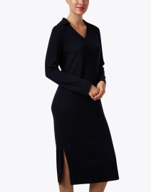 Front image thumbnail - Marc Cain Sports - Navy Wool Cashmere Polo Dress