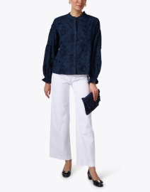Look image thumbnail - Hinson Wu - Nicola Navy Embroidered Floral Blouse