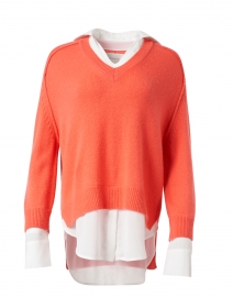 Coral Cashmere Sweater with White Underlayer