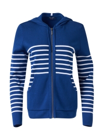 Product image thumbnail - Saint James - Anafi Blue and White Stripe Zip-Up Sweater