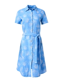Blue Embroidered Linen Shirt Dress