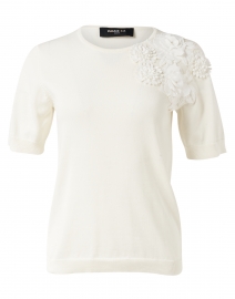 White Cotton Floral Embellished Tee 