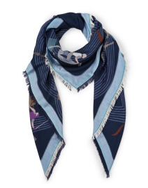 Product image thumbnail - Rani Arabella - Blue Racing Print Wool Cashmere Silk Scarf
