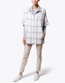 Ivory and Grey Plaid Cashmere Poncho